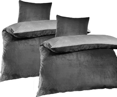Produktbild von aboutyourhome bettwäsche Wendebettwäsche Winter Cashmere Touch Fleece Uni 155x220 80x80, 4tlg. / Grau