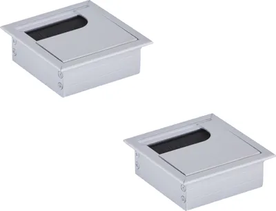 Produktbild von HOOZ 2x Kabeldurchführung Schreibtisch, 80mm Aluminium Kabeldurchlass mit Bürstendichtung, Kabeldurchführung Tisch für Tisch Büro Arbeitsplatten, Kabelkanal für Möbel und Schreibtisch (Quadratisch)