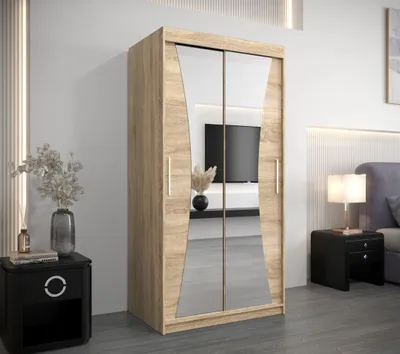 Obrázek produktu pro Šatní skříň se zrcadly SYLVIE - šířka 100 cm, dub sonoma