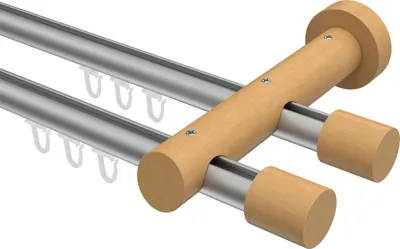 Produktbild von Interdeco Innenlaufstange / Gardinenstange mit Innenlauf Silbergrau / Buche lackiert, Typ Talent Feta (Kappe), 20 mm Ø 2-läufig, 100 cm