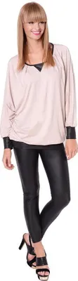 Produktbild von Damen Sweatshirt Shirt Pullover Pulli Oversized Langarm Tunika Bluse; Beige/S/M