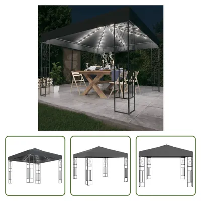 Produktbild von The Living Store Pavillon mit LED-Lichterkette 3x3 m Anthrazit Stoff