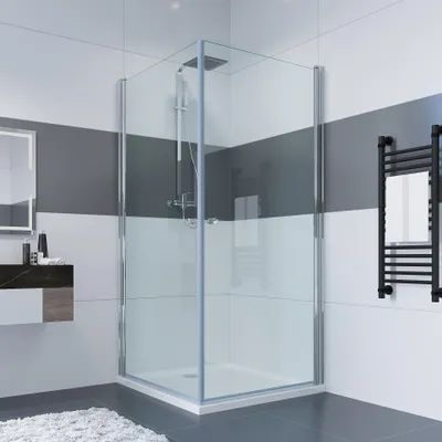 Produktbild von IMPTS Pendeltür Duschkabine Eckeinstieg 80x90x185cm Duschabtrennung Doppelt Schwingtüren Eckdusche ESG Glas Duschwand,OHNE Duschwanne