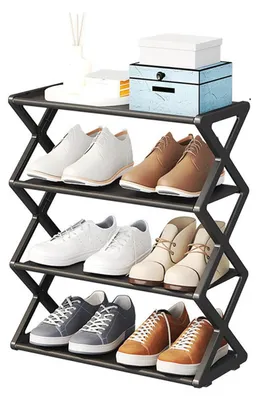 Faltbares Schuhregal 4-lagig, platzsparend, schwarz, 50 x 20 x 4 cm