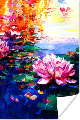 Produktbild von MuchoWow® Poster Gemälde - Öl - Seerose - Wasser 40x60 cm - Plakate für die Wand - Poster Babyzimmer