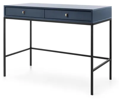 Zdjęcie produktu dla Toaletka z dwoma szufladami, kolor granatowy, czarne uchwyty, wymiary: 104 x 50 x 78 cm