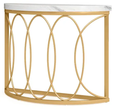 Produktbild von Halbmond-Konsolentisch - Modell HOGA-NY080 - Schmal 110×30×80 cm - Halbkreis-Design - Geometrisches Metallgestell - Minimalistisch modern - Gold