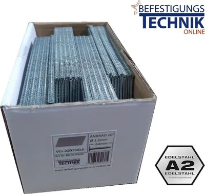 Produktbild von Stauchkopfnägel 64mm A2 20° Akku-Nagler Bosch GNH 18V-64 SK64-20 Senco F16A Rapid BN64 BR-07 2,0M