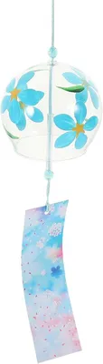 Produktbild von Japanische Windglocke aus Glas im schlichten Design mit klarem, melodischem Klang, blaues Windspiel als Dekoration und Geschenk für Büro und Schlafzimmer