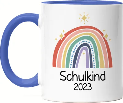 Produktbild von Schulkind 2023 Tasse Blau Einschulungsgeschenk Grundschule 1. Klasse Schulstart Sterne Regenbogen