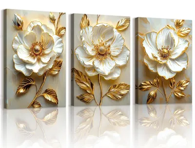 Produktbild von Weiße Pfingstrosen Leinwand Wanddekoration - s Set von 3