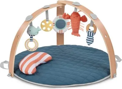 Produktbild von Spielmatte, Reversibel, Baby, Faltbar, Holz Spielbogen, 5 Spielzeuge, Spiegel, Kissen
