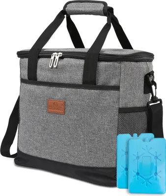 Produktbild von Yakimz 25L Kühltasche Picknicktasche Thermotasche Lunchtasche Kühlbox Groß Isoliert Faltbar Tasche Isoliertasche mit 2er Kühlakkus Grau