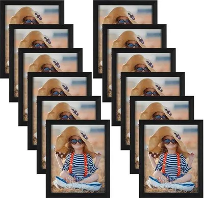 Image de Ensemble de cadres photo Ibenzoa® – 12 cadres noirs de 20 x 25 cm (en PS imitation bois) pour mur et table, cadres fins et modernes pour collages de photos