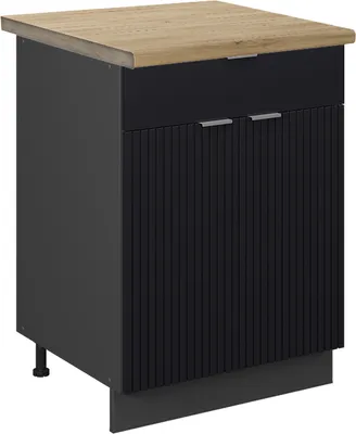 Productafbeelding van Keukenonderkast Vicco Fame-Line Zwart gestreept 60 cm met lade, WB Eik, Model 50656
