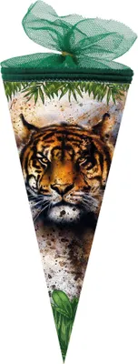 Produktbild von Nestler Schultüte 22cm rund Tüllverschluss mit Textilborte "Tiger"