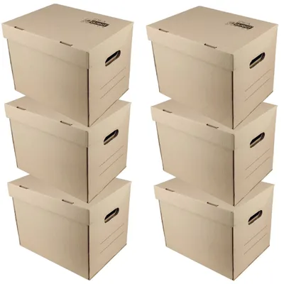 Image de D.RECT Boîte d'archivage, format A4, en carton, idéale pour le rangement, lot de 6, couleur marron