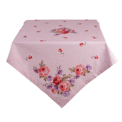 Produktbild von Clayre & Eef Tischdecke 130x180 cm Rosa Violett Baumwolle Rosen