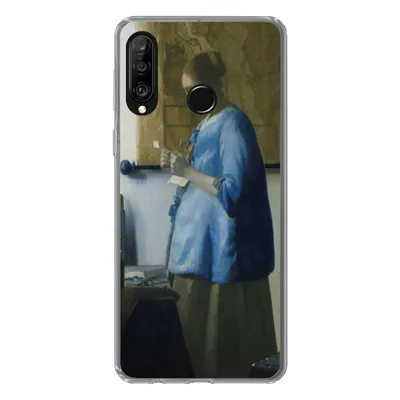 Produktbild von MuchoWow® Handyhülle Schutzhülle Hülle für Huawei P30 Lite Frau in Blau liest einen Brief - Gemälde von Johannes Vermeer Silikon Softcase Handy Hülle - Handyhülle