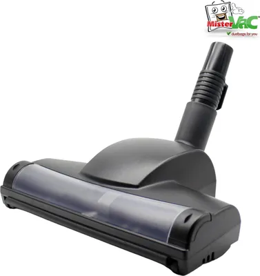 A vacuum cleaner nozzle is shown against a white background. A logo is visible in the top right corner.
