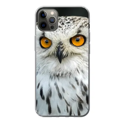 Produktbild von MuchoWow® Handyhülle Schutzhülle Hülle für iPhone 12 Pro Max Eine braune Eule mit orangefarbenen Augen Silikon Softcase Handy Hülle - Hartschale