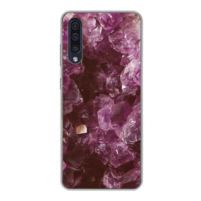Produktbild von MuchoWow® Handyhülle Schutzhülle Hülle für Samsung Galaxy A30s Edelsteine - Amethyst - Kristalle und Edelsteine Silikon Softcase Handy Hülle - Karteninhaber