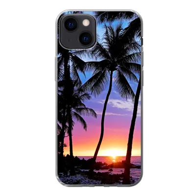 Produktbild von MuchoWow® Handyhülle Schutzhülle Hülle für iPhone 13 Eine Silhouette von Palmen während eines Sonnenuntergangs auf Hawaii Silikon Softcase Handy Hülle - Karteninhaber