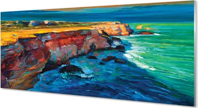 Produktbild von Glasbilder 125x50 Wandkunst Felsen Meer Himmel