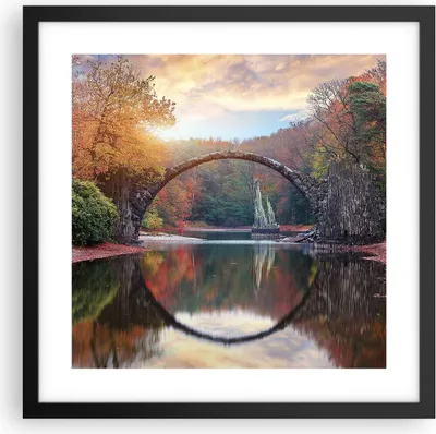 Produktbild von Gerahmtes Poster - Schwarzer Rahmen - Garten Rhododendren Brücke - 40x40 cm - Wand Bild - Wanddeko - Wandbilder - Kunstposter - Wandposter - Bilderrahmen - Bilder - Kunstdruck - P2BAC40x40-4660