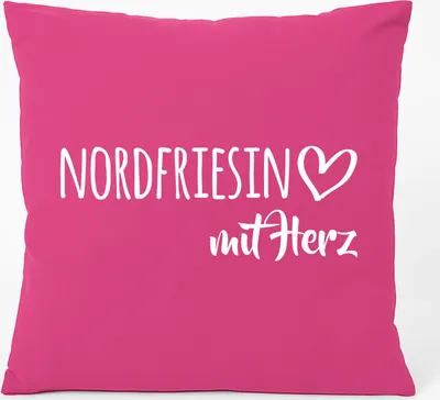 Produktbild von Huuraa Kissen Nordfriesin mit Herz 40x40cm mit Füllung Fuchsia Baumwolle Dekokissen Geschenkidee