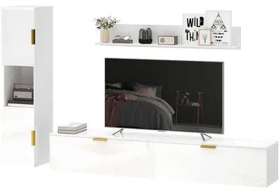 Produktbild von HOMCOM Wohnwand Wohnzimmer mit Wandregal und Aufbewahrungsschrank, Klapptüren
