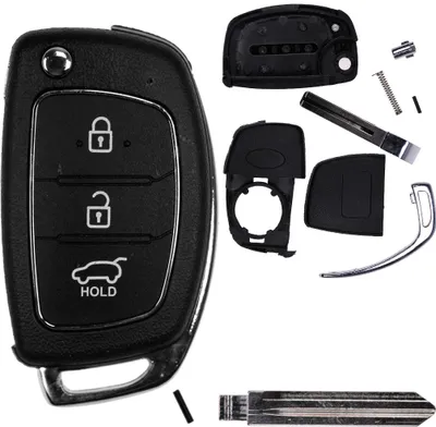 Produktbild von Auto Klapp Schlüssel Funk Fernbedienung 1x Gehäuse 3 Tasten + 2X Rohling kompatibel mit Hyundai i20 i30 ix35 i40 Santa Fe Tucson