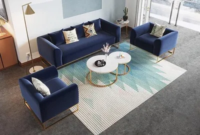 Immagine prodotto di Set soggiorno tessile 3+1+1 divano blu imbottito suite 3 pezzi
