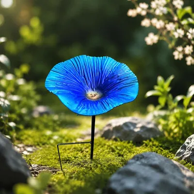Produktbild von Metall-Gartensteckvogelhäuschen, 25cm, Blumenform, Vogelbad, H-Erdspieß, wetterfest – für Garten & Balkon