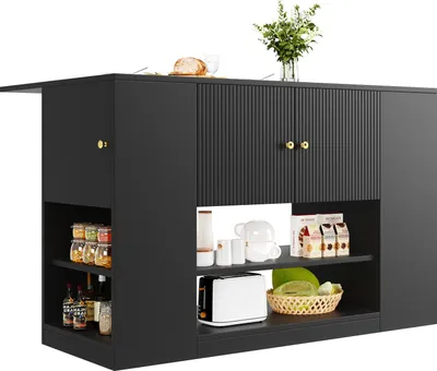 Produktbild von STILVORA Küchenwagen mit arbeitsplatte,Buffetschrank & Kücheninsel freistehend mit Schubladen, Küchenschrank Sideboard für Küche & Esszimmer, Schwarz