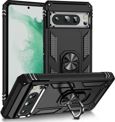 Obrázek produktu pro Pouzdro pro Google Pixel 8 Pro dvouvrstvé robustní, vojenská ochrana pouzdro s držákem prstenu a stojánkem Černý