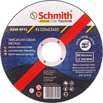 Productafbeelding van Schmith metalen doorslijpschijf, staal, 125x2,5 mm. Schmith 125x2,5 mm doorslijpschijf, flexschijf voor haakse slijpmachine, zaagblad, professioneel gereedschap