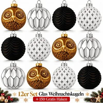 Produktbild von Weihnachtskugeln Glas 12er Set Christbaumkugeln Baumschmuck Weihnachten Deko O6