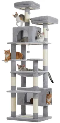 Obrázok produktu pre Katzenbaum, viacposchodový dizajn, priestranné byty, šedá farba, výška 205 cm