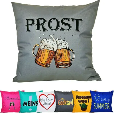 Produktbild von JACK 50x50cm Motiv Outdoor Lounge Kissen Dekokissen inkl. XXL-Füllung Wasserabweisend Sitzkissen Garten Stuhl Lotus Effekt lustig, Farbe:Prost