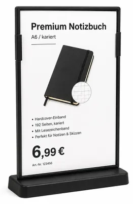 Produktbild von Tischkartenhalter DIN A6 in Schwarz Doppelseitiger Werbeaufsteller Tischaufsteller