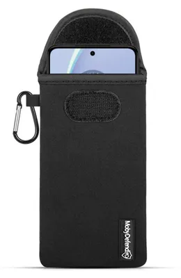 Produktbild von MobyDefend Hülle für Motorola Moto G84 - Neopren Handytasche mit Karabiner für die Gürtelschlaufe - Schwarz