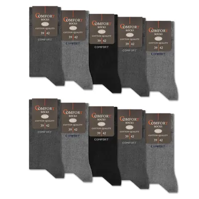 Produktbild von 10 Paar Komfortsocken Damen & Herren ohne Gummi & ohne Naht Baumwolle mit Komfortbund 13100 - Grau/Anthrazit/Schwarz 35-38