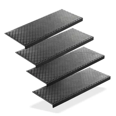 Produktbild von BigDean 4 Stück Stufenmatten aus Gummi – 75 x 25 cm – Outdoor Treppenstufenmatten – Anti Rutsch Gummimatten Karo Design