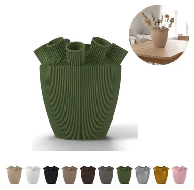 Produktbild von Deko Vase Shinzo 18,1 cm, gerippte Tulpenvase mit Stielröhrchen, PLA – Olivgrün