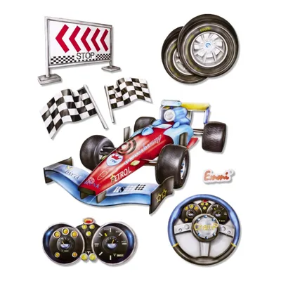 Produktbild von XXL 3D Rennwagen Wandsticker aus Pappe, selbstklebend für Kinderzimmer
