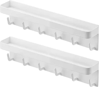 Produktbild von Schlüsselregal mit Ablage 2 Stück, 6 Haken, selbstklebend, weiß, für Flur