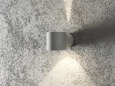 Produktbild von Kleine runde LED Außenwandleuchte, up-down Wandspot zur Fassadenbeleuchtung Grau