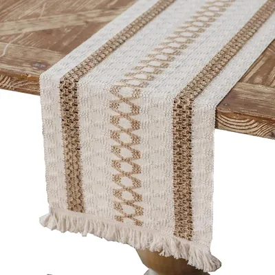 Zdjęcie produktu dla Bieżnik Bawełna Len Juta z Frędzlami 30 x 140 cm, Boho Dekoracja na Stół