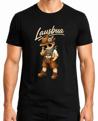 Imagen del producto de Lausbua: Pantalones cortos de cuero "Lederhose", camisa tradicional "Trachtenshirt", vestido tradicional "Dirndl", para hombre, camiseta, color negro, talla XL